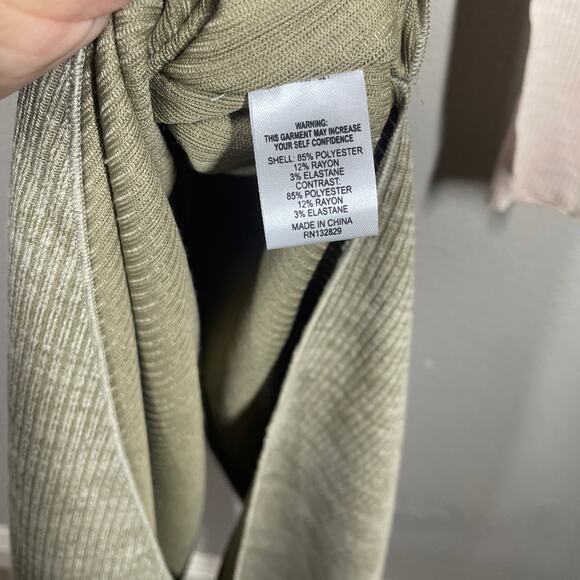 Song of Style Small Ezra Midi Dress Green Combo Ruched Front Ribbed Long Sleeves - Picture 10 of 11